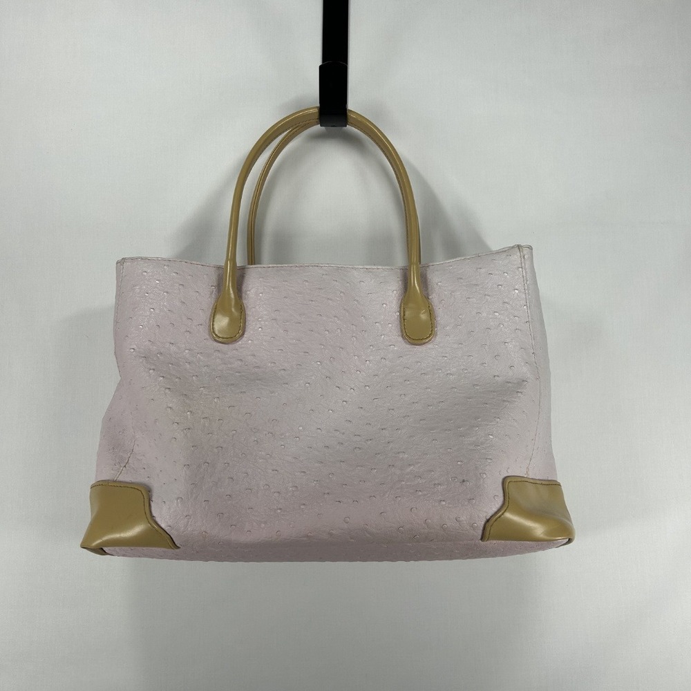 Vintage Y2K Lancome Pink Ostrich Embossed Faux Leather Tote Handbag Purse